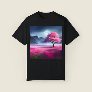 Moonlight Cherry Blossoms Unisex Garment-Dyed T-shirt