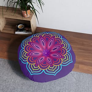 Bright Mandala Tufted Floor Pillow, Round